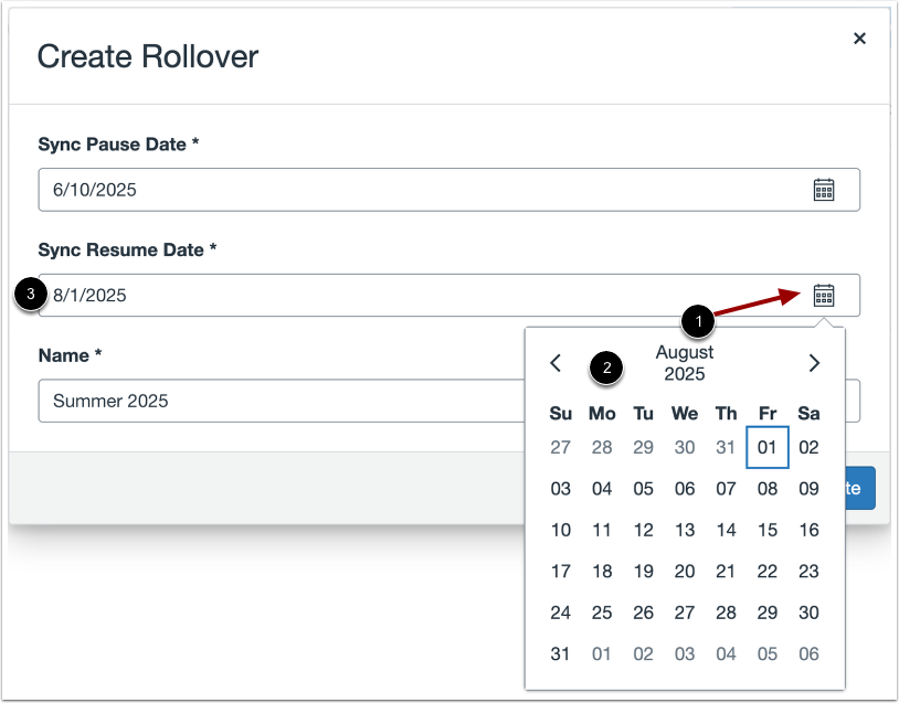 Select Rollover End Date