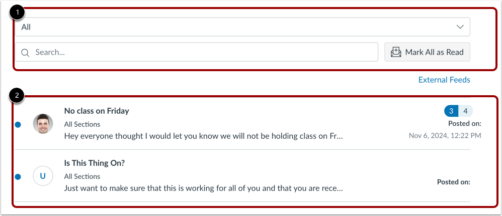 View Announcements Index Page