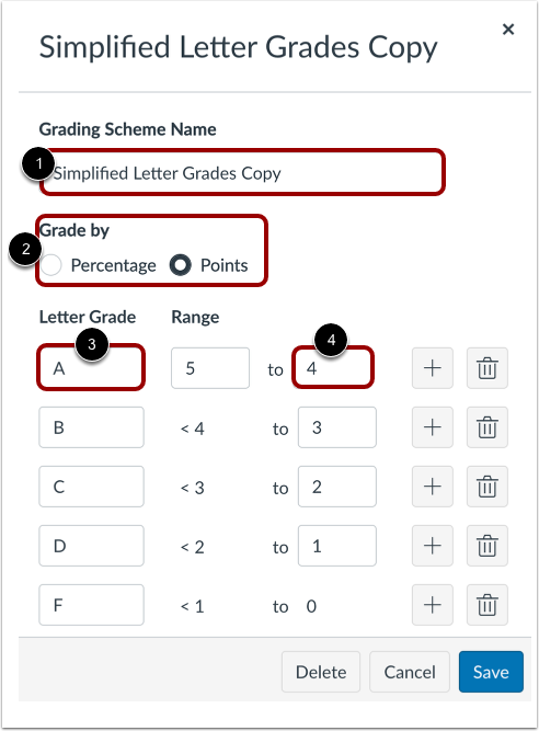 Edit Grading Scheme Details