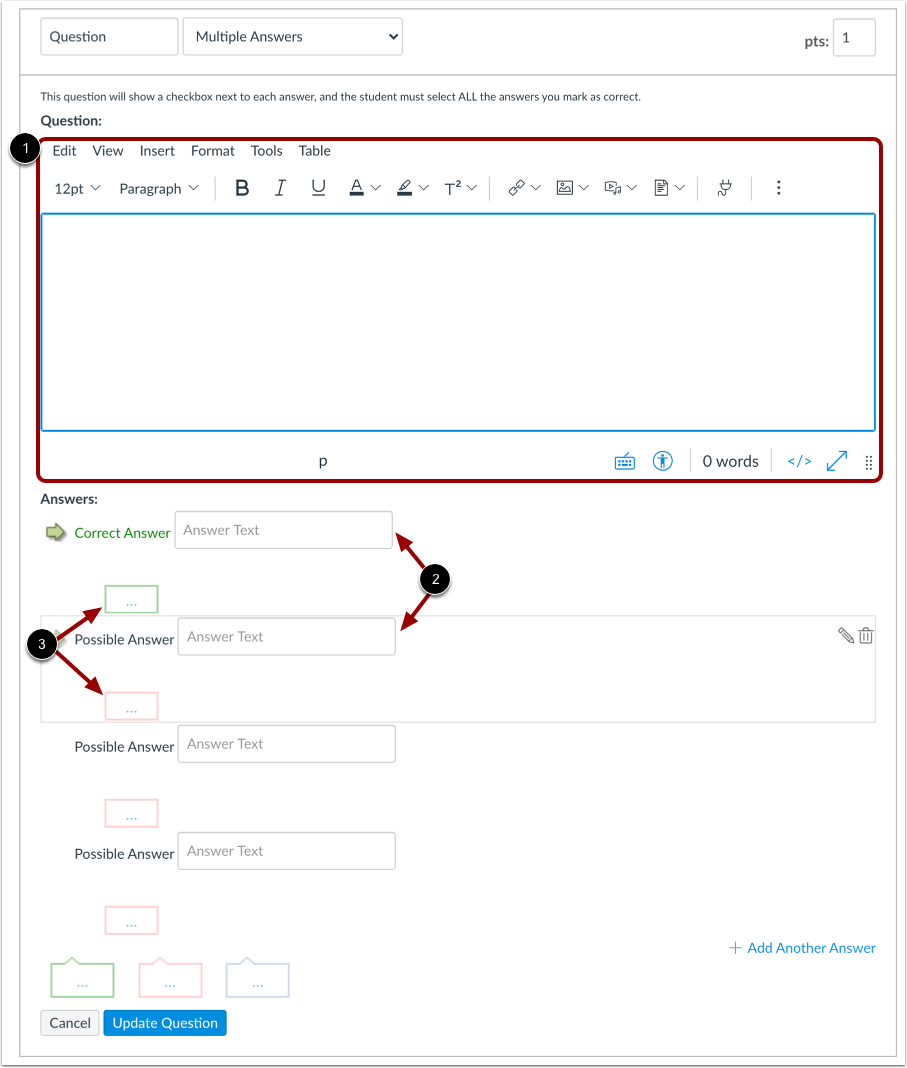 Edit Multiple Answers Question Details