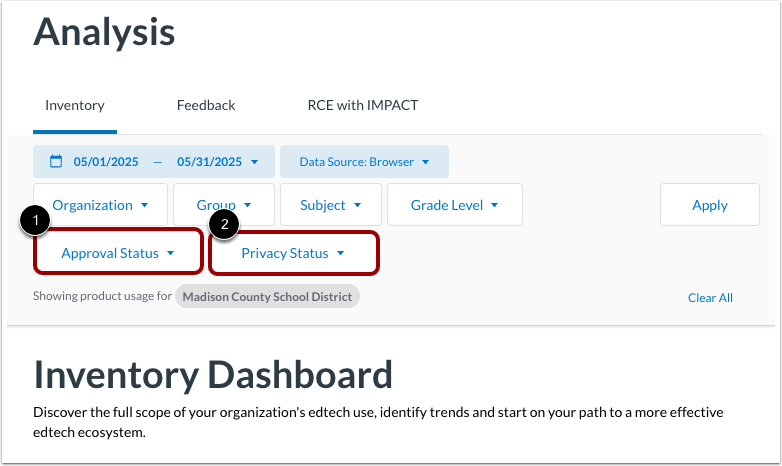 Filter by Approval Status or Privacy Status