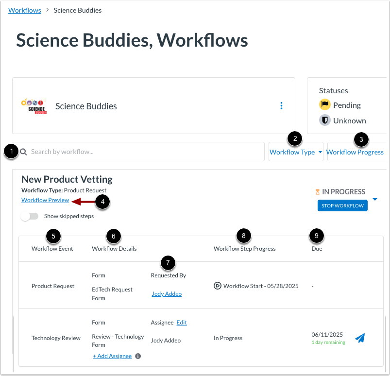 View Workflow Details Page