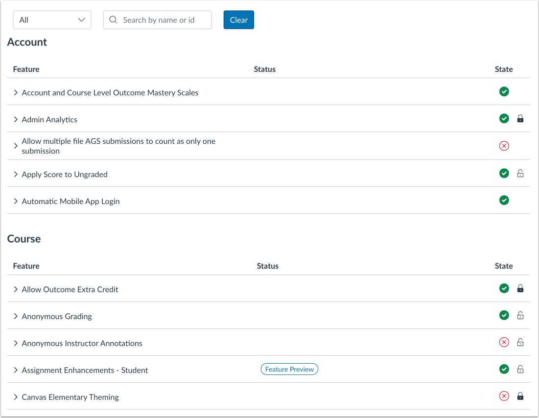 View Feature Options