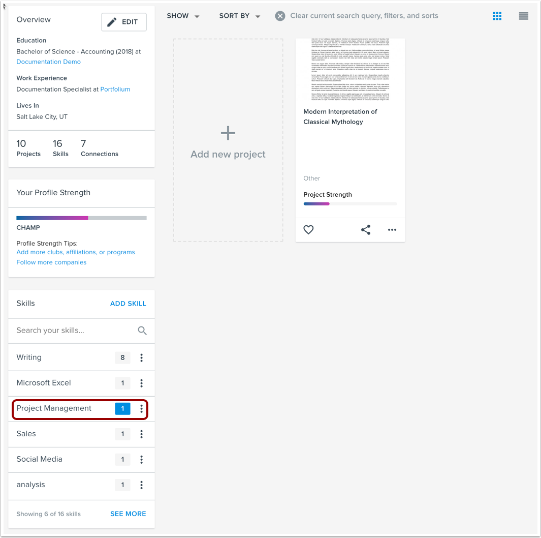 Filter Projects by Skill