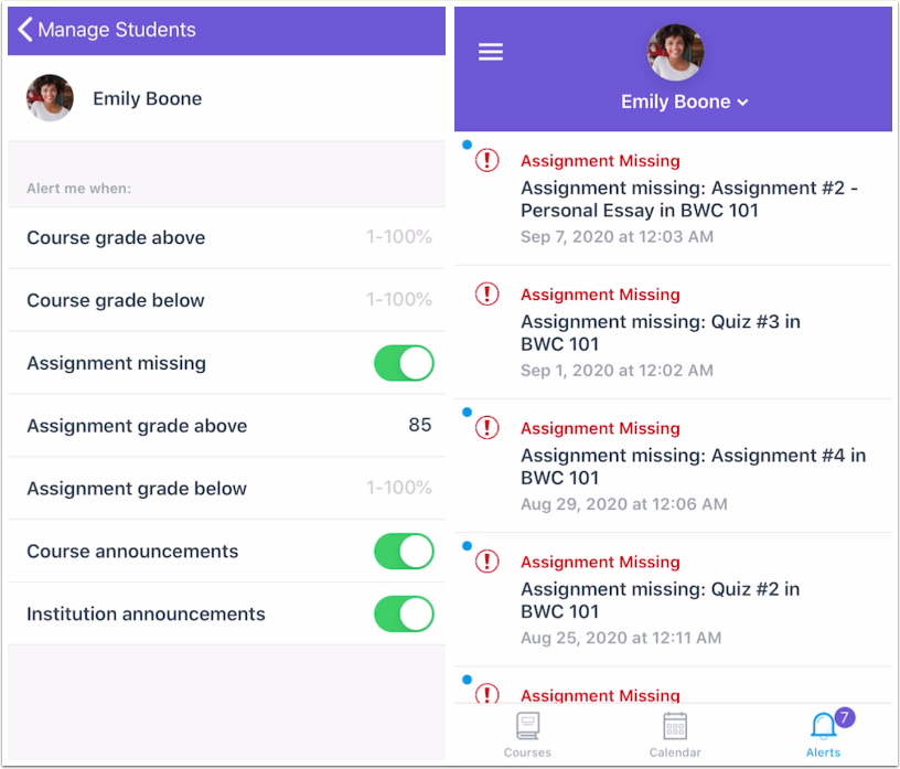 Set Alerts for Student Activity
