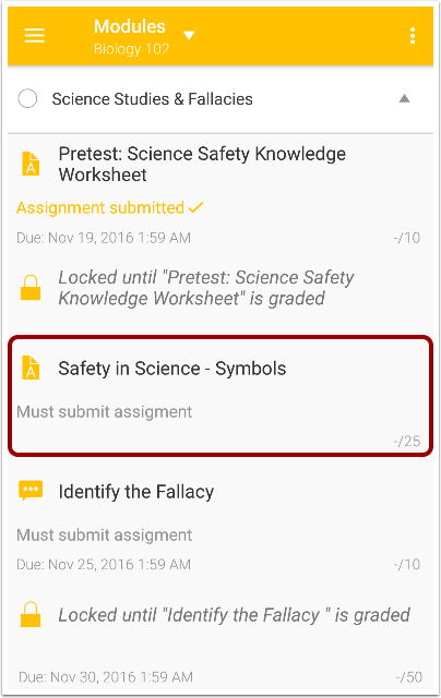 View Selected Assignment