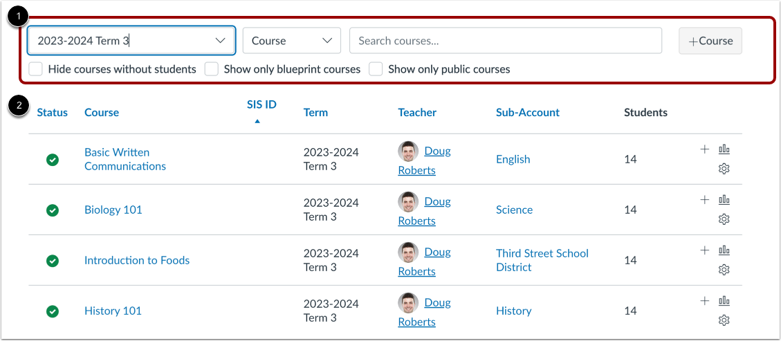 View Courses Page