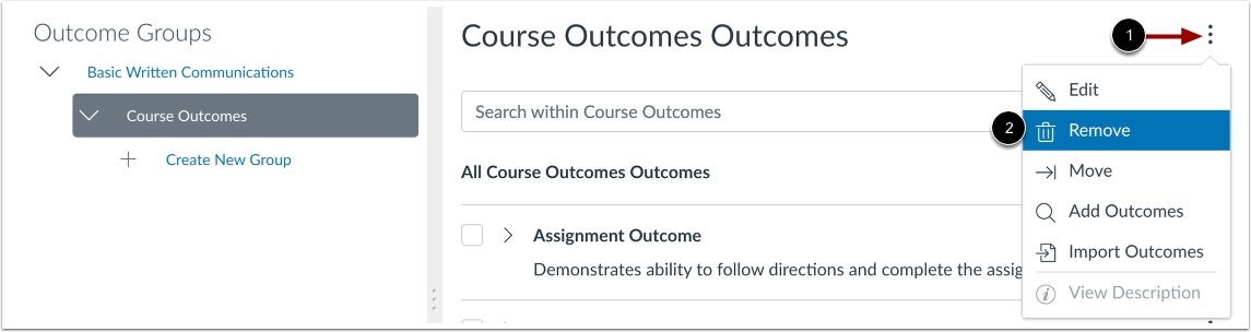 Remove Outcome Group