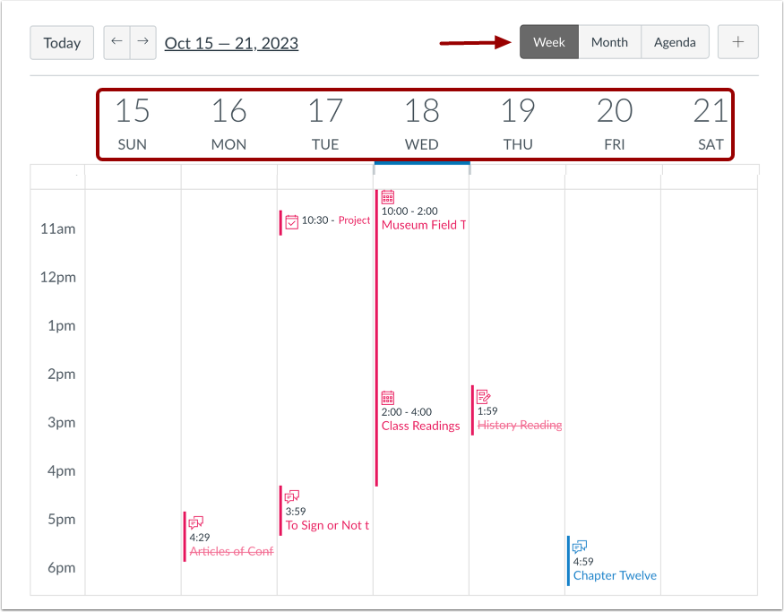 View Calendar by Week