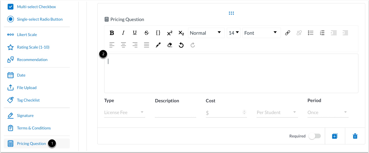 Add Pricing Questions