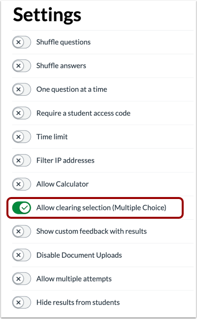Allow Clearing Selection for Multiple Choice Questions