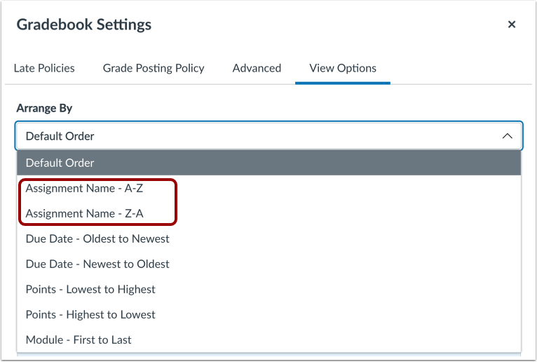Arrange by Assignment Name