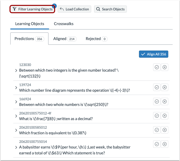 Narrow List of Learning Objects