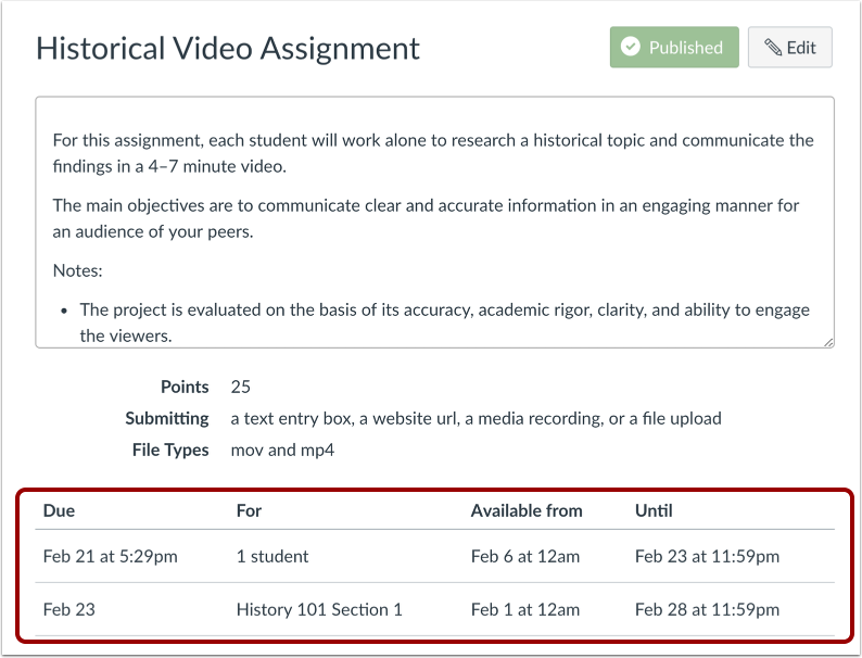 View Assignment Dates
