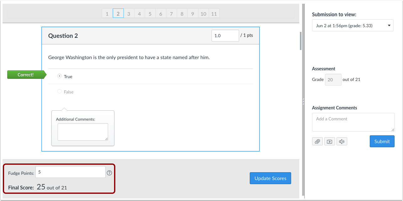Add Fudge Points to a Quiz