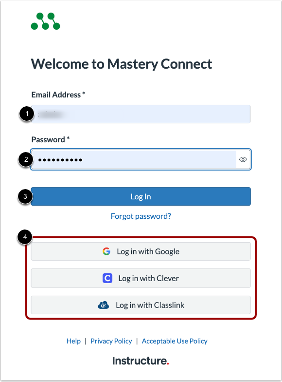 Log in to Mastery Connect