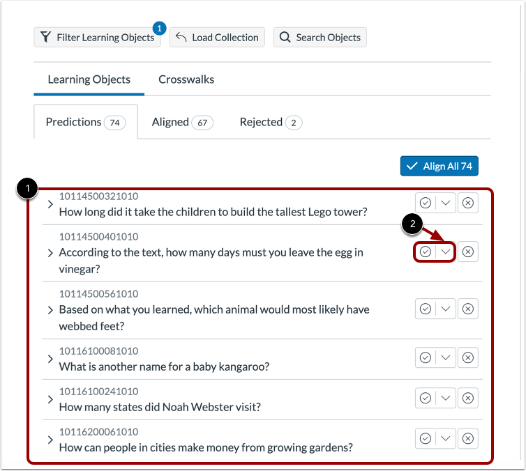 View Predicted Learning Objects