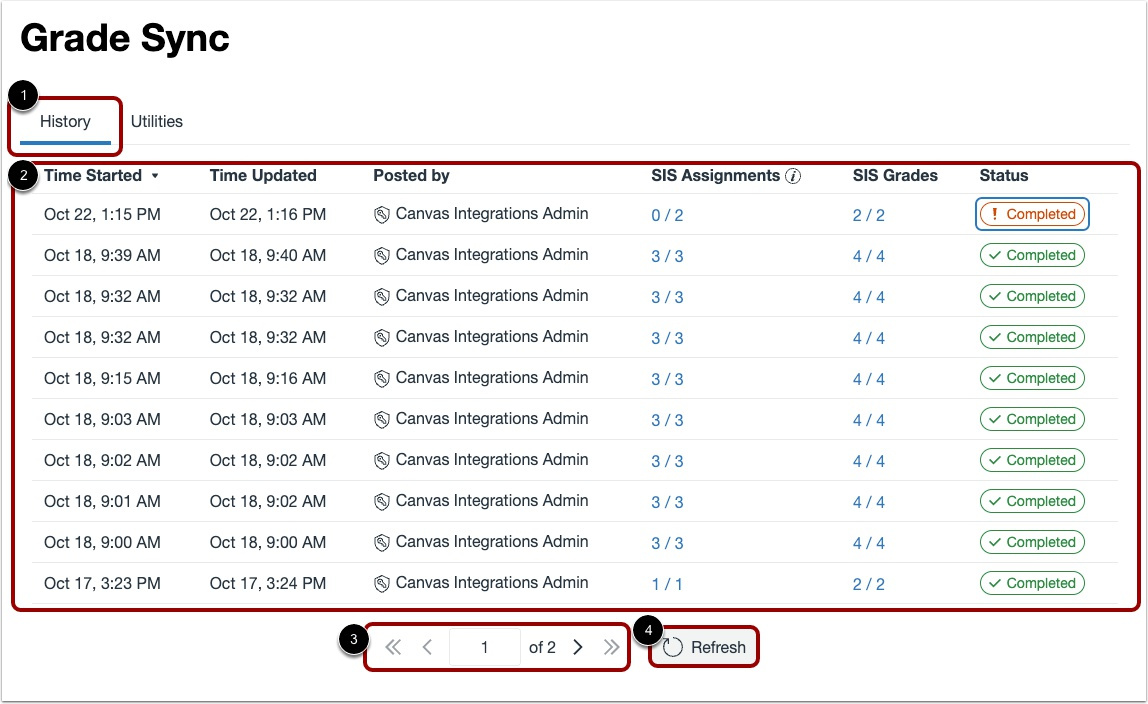 View Grade Sync History
