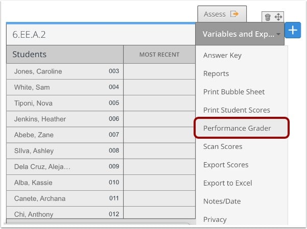 Performance Grader via Assessment