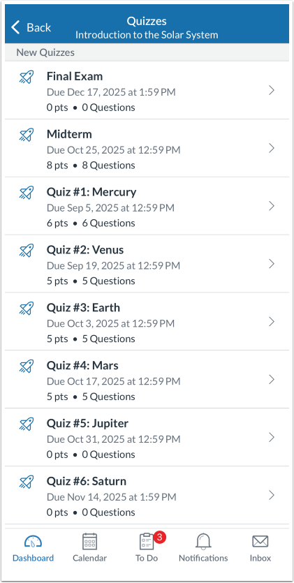 View Quizzes