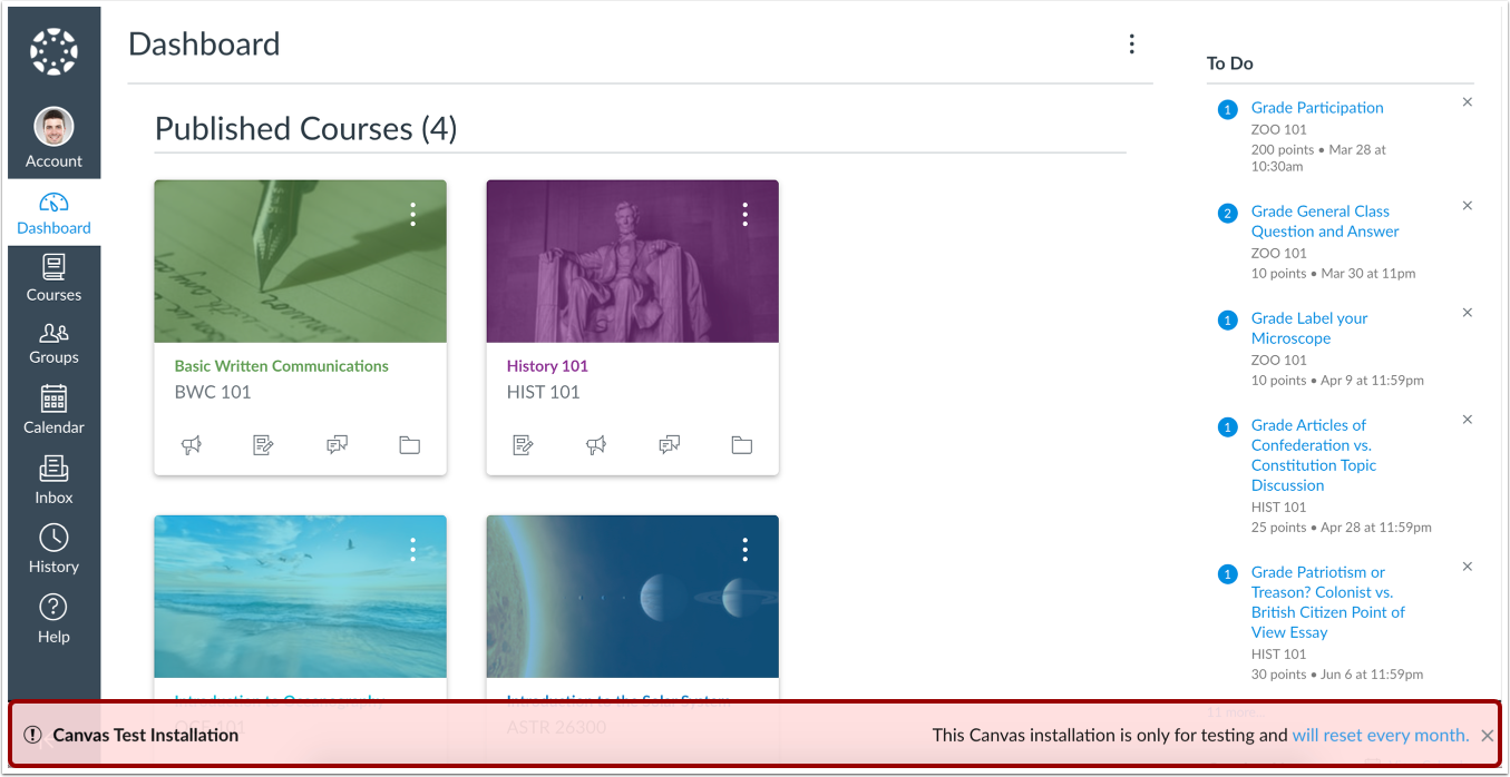 View Test Installation Message