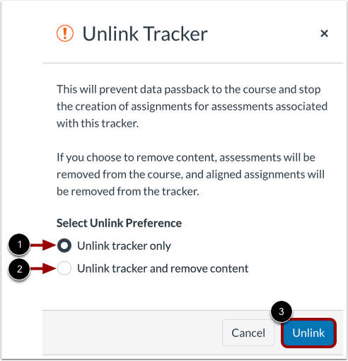 Confirm Unlink Tracker