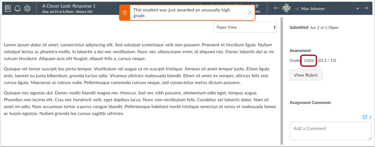 View Excessive Points Alert