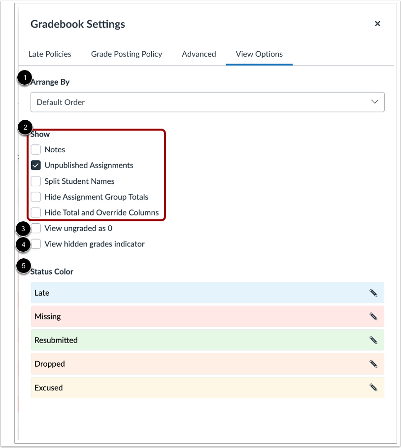 View Gradebook View Options