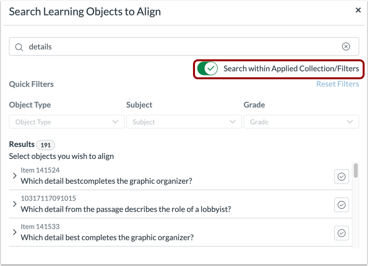 Search Applied Collection/Filters