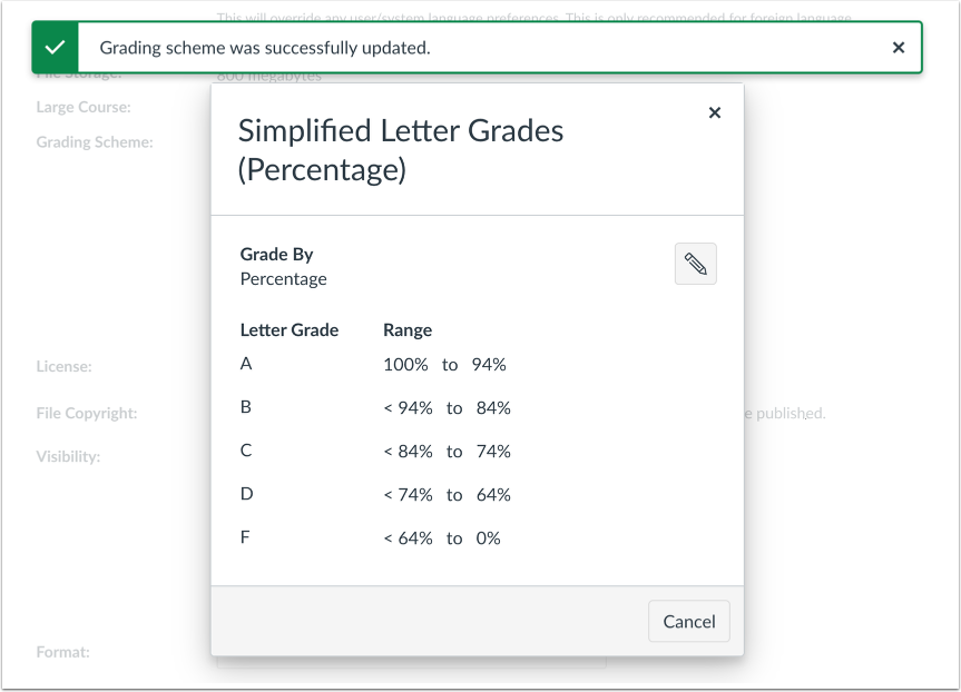 View Duplicated Grading Scheme