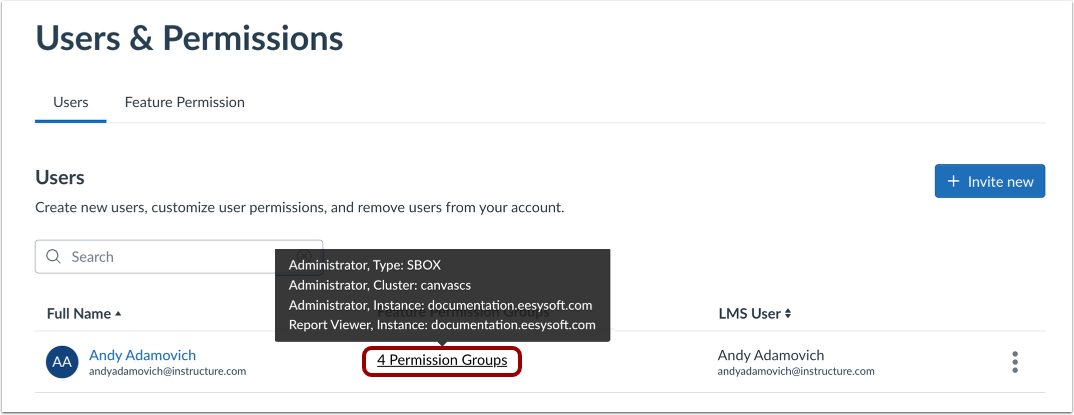 View Feature Permission Groups