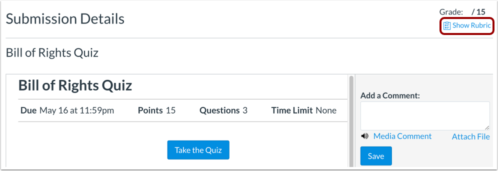 Click Show Rubric Link