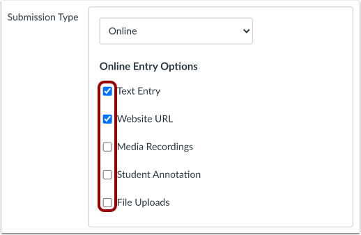 Select Online Entry Options