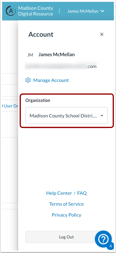 View Selected Organization