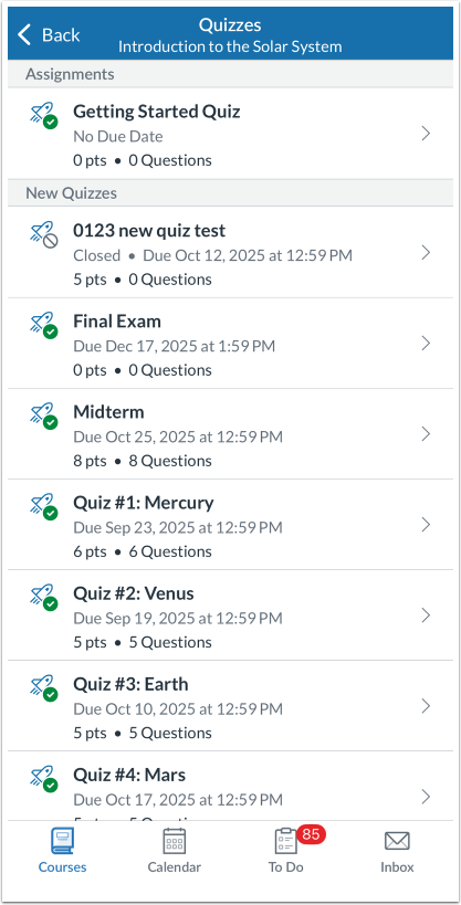 View Quizzes