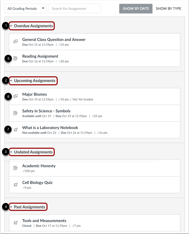 View Assignments Index Page