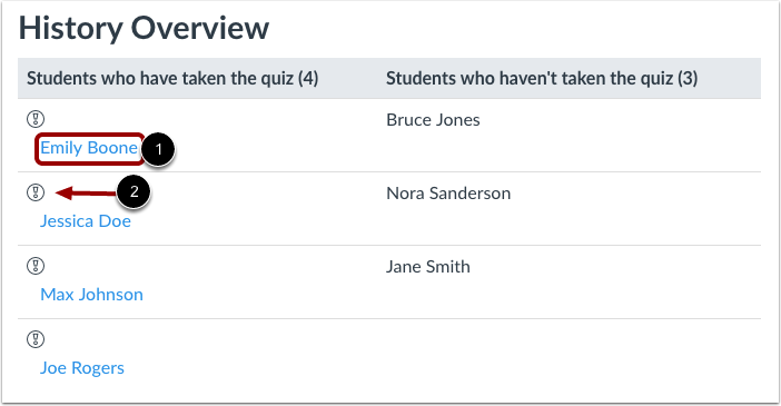 Select Student Quiz Result
