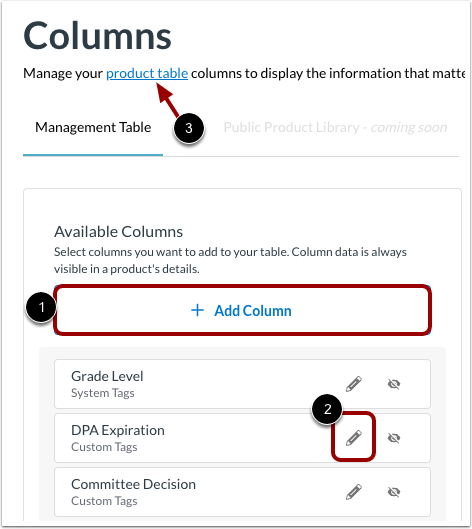 Add or Edit Column Data