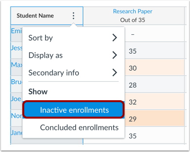 Show Inactive Enrollments