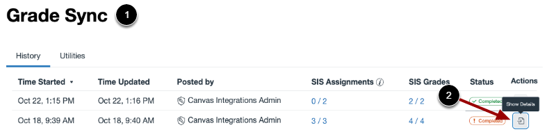 Open Grade Sync Details