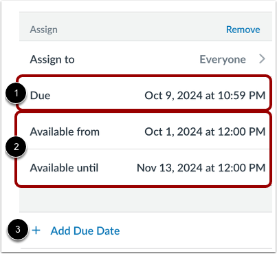 Edit Availability and Due Dates