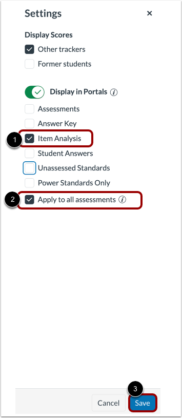 Hide Item Analysis for All Assessments