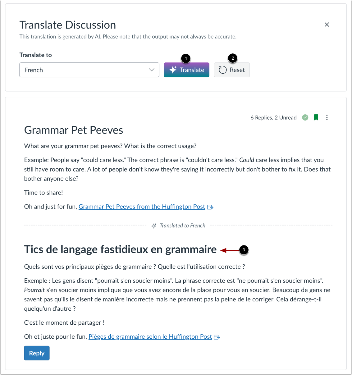 View Translation Options and Translations