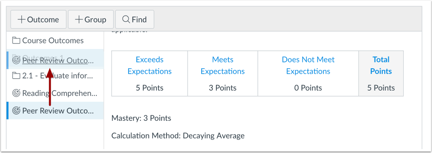 Drag and Drop Outcome or Outcome Group