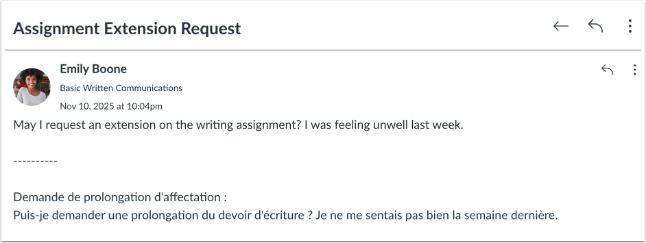 Receiving View of Translated Inbox Message