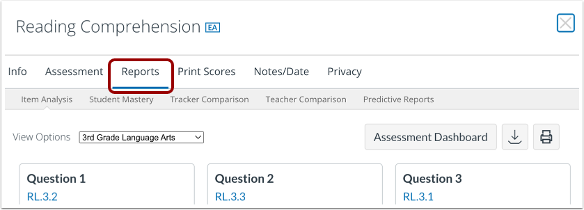 Open Assessment Reports Section