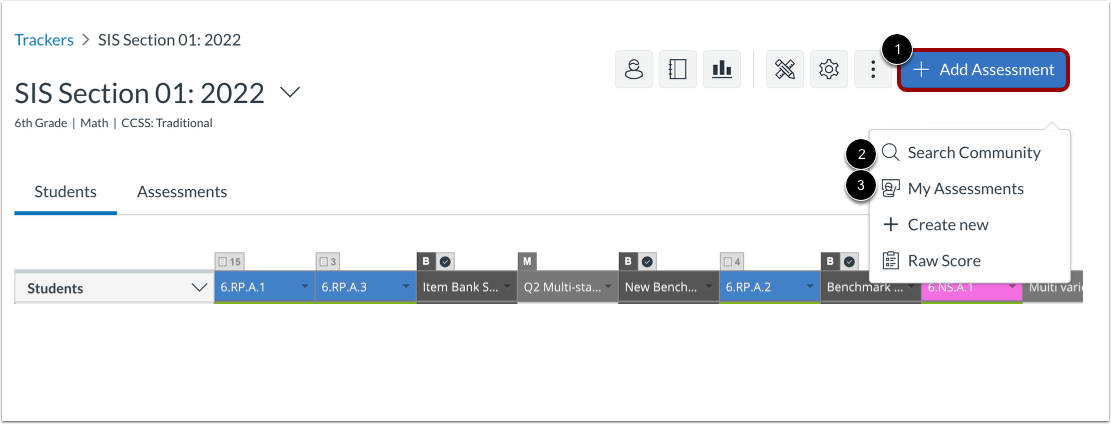 Add Assessment from Tracker View Page