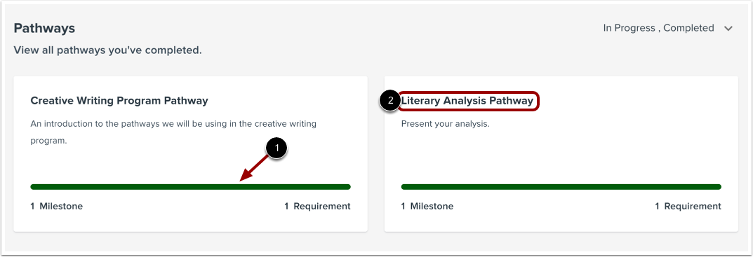 Filter Completed Courses and Pathways