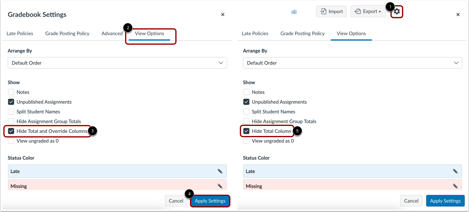 Show or Hide Total and Override Columns