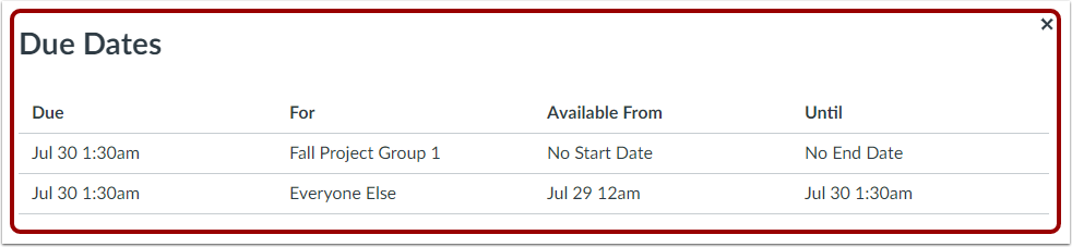 View Differentiated Due Dates